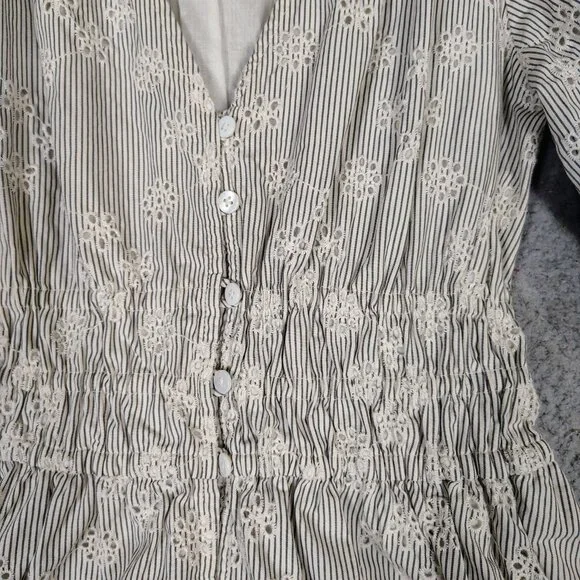 Madewell Mini Dress Women's 2XS White Black Striped Eyelet Sophia Puff Sleeve - Picture 2 of 13